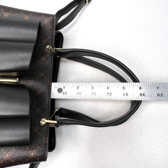 Crossi Black & Brown Bow Bag Textured Faux Leather Purse Designer Satchel Bag - Picture 11 of 12